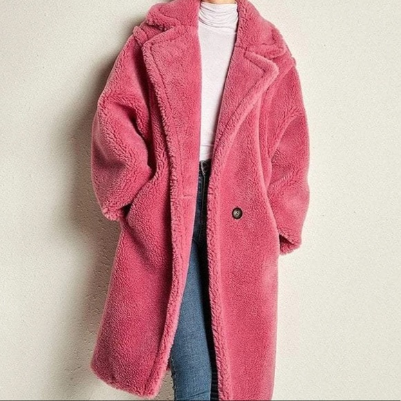 🆕AVEC LES FILLES WARM RICH FUSCIA HOT PINK BONDED FAUX FUR TRENCH TEDDY COAT - Picture 13 of 16